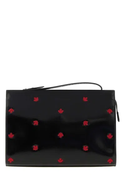Dsquared2 Maple Leaf Embroidered Clutch In Black