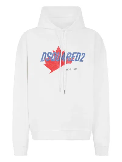 Dsquared2 Maple Leaf Graphic Hoodie In White