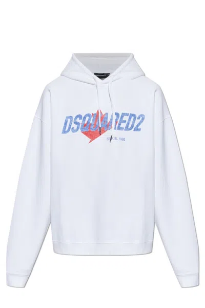Dsquared2 Maple Leaf Graphic Hoodie In White