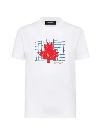 Dsquared2 Maple Leaf Graphic T-shirt In White
