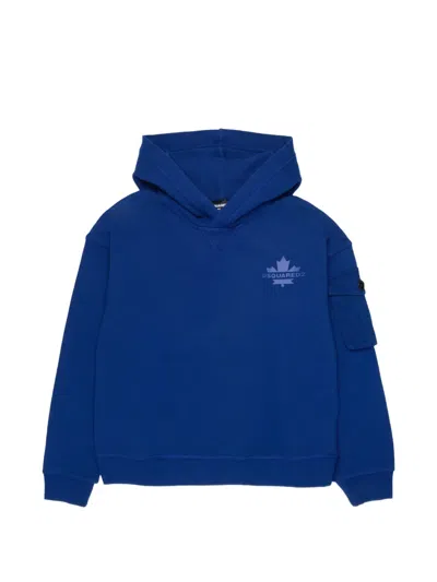 Dsquared2 Maple Leaf Hooded Sweatshirt In Blue