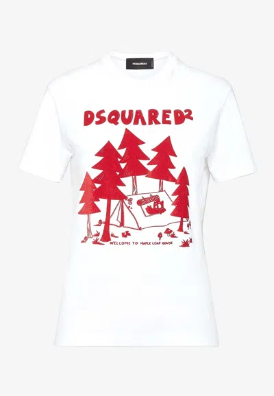 DSQUARED2 MAPLE LEAF HOUSE PRINT T-SHIRT