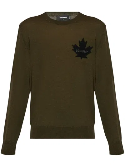 Dsquared2 Dsquared Maple Leaf-intarsia Jumper In Brown
