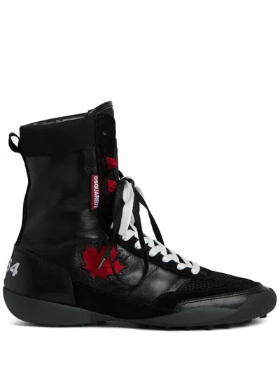 Dsquared2 Maple-leaf Lace-up Sneakers In Black