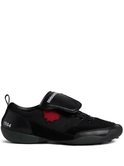 Dsquared2 Maple-leaf Leather Sneakers In Black