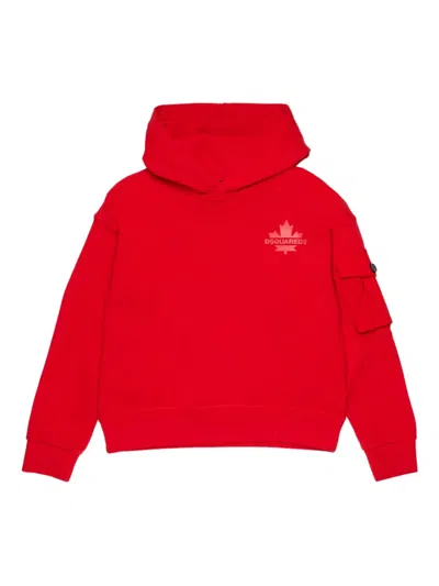 Dsquared2 Kids' Maple Leaf Pocket Sweatshirt In Red