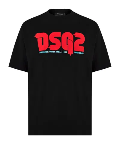 Dsquared2 Maple Leaf Print Crewneck Shortsleeve In Black