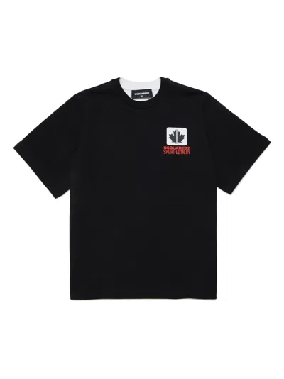 Dsquared2 Kids' Maple-leaf Print T-shirt In 黑色