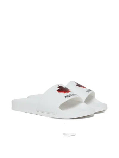 Dsquared2 Kids' Maple Leaf Slides In White