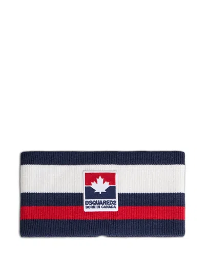 Dsquared2 Maple Leaf Striped Wool Headband In Multi