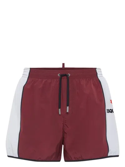 Dsquared2 Maple-leaf Swim Shorts In Burgundy