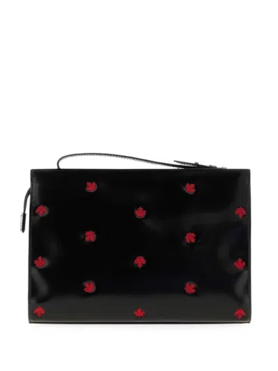 Dsquared2 Clutch Maple Leaf In Pelle Nera Uomo In Black