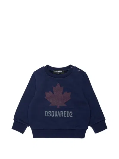 Dsquared2 Babies' Maple-leaf Logo-print Long-sleeve T-shirt In Blue