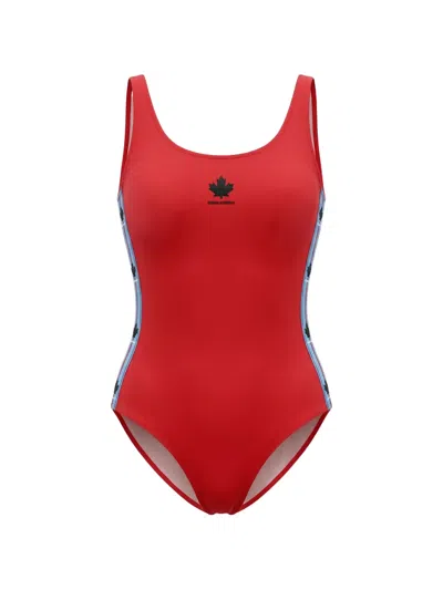Dsquared2 Kids' Maple-leaf Logo-tape Swimsuit In Red