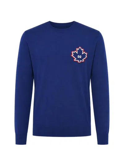 Dsquared2 Maple-leaf Patch Crew-neck Sweater In Blue