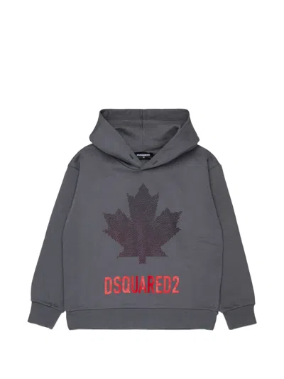 Dsquared2 Kids' Maple-leaf Print Hoodie In Gray