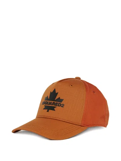 Dsquared2 Kids' Maple-leaf Ripstop Baseball Cap In Orange
