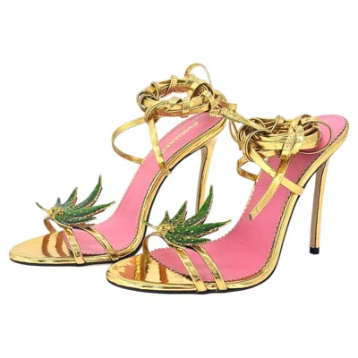 Pre-owned Dsquared2 Marija Gold Mirror Leather Ankle Wrap Leaf Sandals 37.5