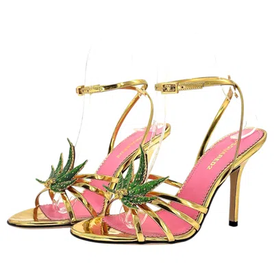 Pre-owned Dsquared2 Marija Gold Mirror Patent Leather Leaf Ankle Strap Sandals 36