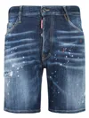 Dsquared2 Denim Shorts With Distressed Paint Detail In Blue