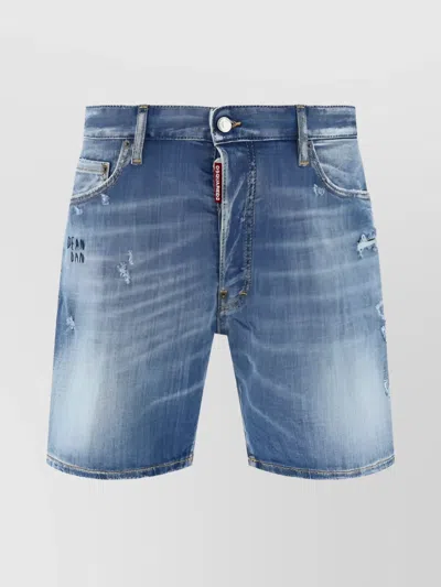 Dsquared2 Marine Denim Shorts With Vintage Frayed Effect In Blue