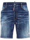 Dsquared2 Denim Shorts With Distressed Paint Detail In Blue