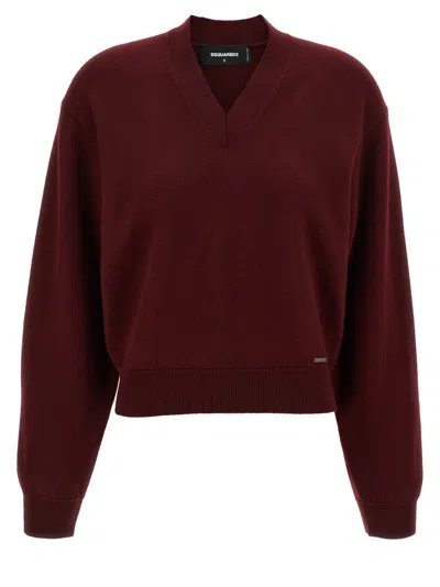 DSQUARED2 MAROON CROPPED SWEATER