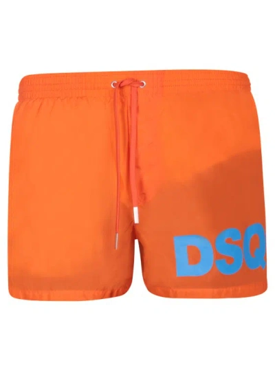 Dsquared2 Logo Printed Drawstring Swim Shorts In Orange