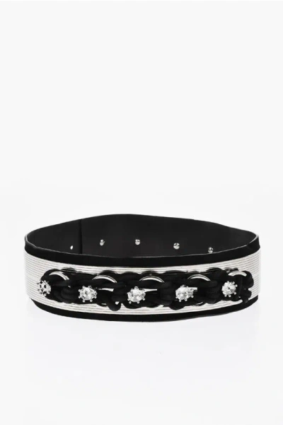 Dsquared2 Maxi Leather Belt With Metal Applications 70mm In Black