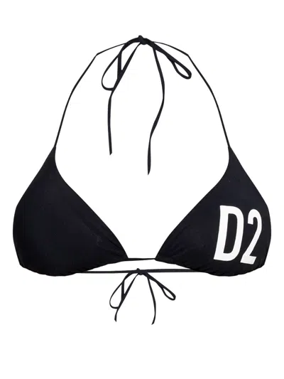 Dsquared2 Maxi-logo Triangle Bikini Top In Black