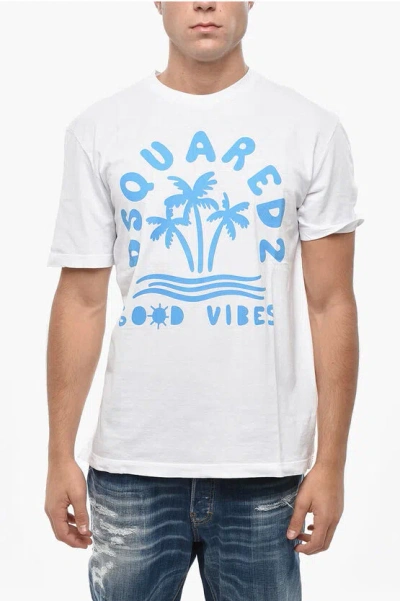 Dsquared2 Maxi Printed Frontal Crew-neck T-shirt In White