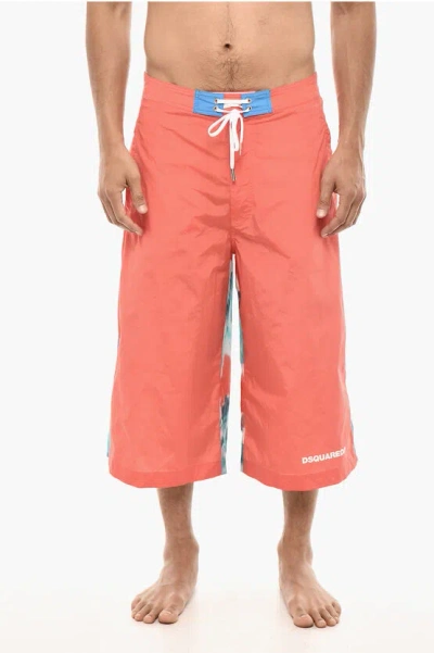 Dsquared2 Maxi Swim Shorts With Tie Dye Print In Multi