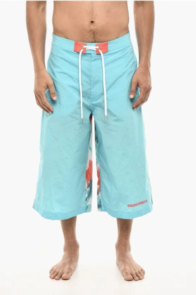 Dsquared2 Maxi Swim Shorts With Tie Dye Print In Blue