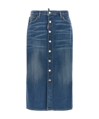 DSQUARED2 DSQUARED2 DISTRESSED LONG DENIM SKIRT