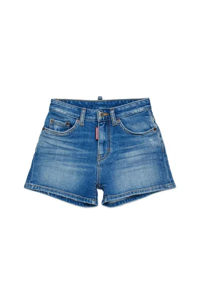 DSQUARED2 MEDIUM BLUE DENIM SHORTS WITH ABRASIONS
