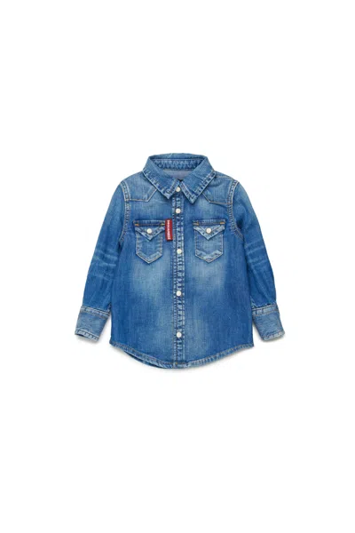 DSQUARED2 MEDIUM BLUE SHADED DENIM SHIRT