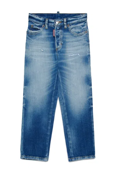 Dsquared2 Medium Blue Straight Jeans With Rips