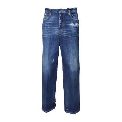 DSQUARED2 MEDIUM BLUE STRAIGHT-LEG DENIM JEANS WITH DISTRESSED DETAILS