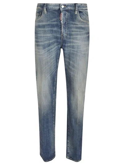 Dsquared2 Medium Blue Straight-leg Jeans With Whiskering In Multi