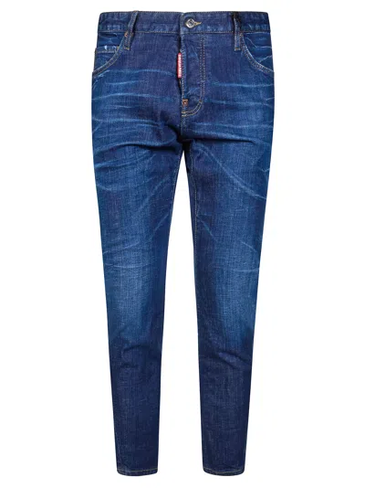 Dsquared2 Medium Dark Slim Twst Whiskered Jeans In Blue