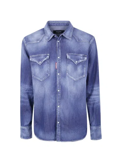 Dsquared2 Medium Perfecto Classic Western Shirt In Blue