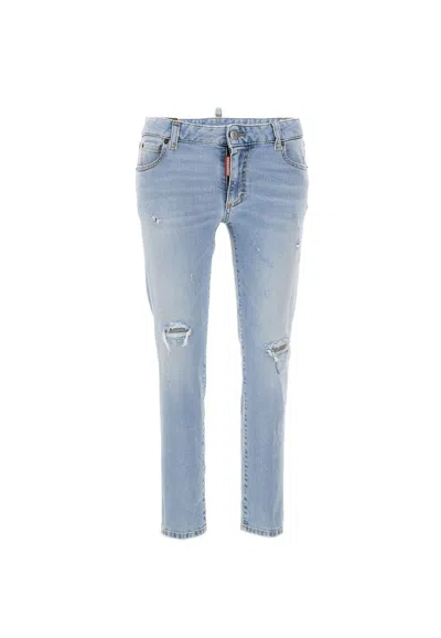 Dsquared2 Medium Waist Cropped Twiggy Jeans In Blue