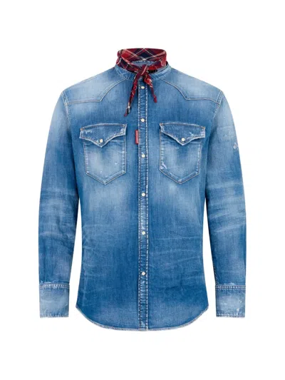 Dsquared2 Medium Wash Canadian Shirt In Blue