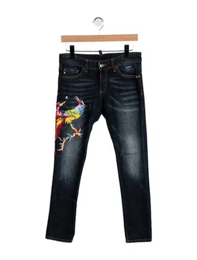 Pre-owned Dsquared2 Medium Wash Embroidered Jeans In Blue