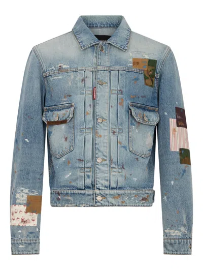 Dsquared2 Medium Wash Patchwork Denim Jacket In Blue