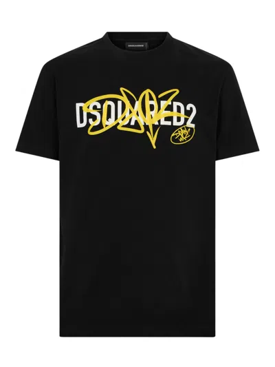 Dsquared2 Cool Fit Cotton Graphic T-shirt In Black
