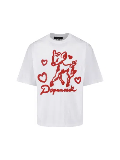 Dsquared2 White Logo Printed Cotton T-shirt