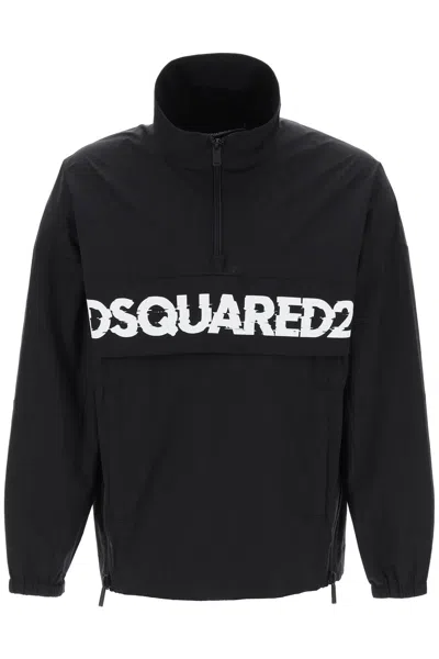 DSQUARED2 MEN'S ANORAK WITH LOGO PRINT IN BLACK FOR SS24