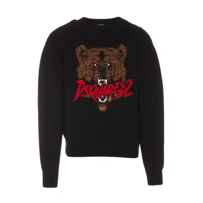 Dsquared2 Men Bear Logo Jacquarded Sweater In Black