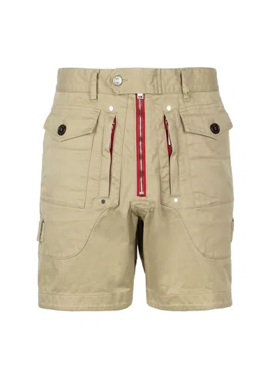 Dsquared2 Men's Beige Heritage Cargo Shorts With Contrasting Trim